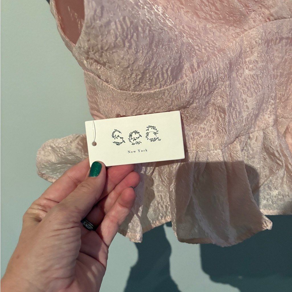 Sea New York Pink Florence Textured V-Neck Ruffle Blouse Size 16 — image 7 of 8